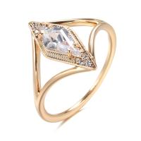 Cubic Zirconia Micro Pave Brass Finger Ring, Rhombus, rose gold color plated & micro pave cubic zirconia & for woman & hollow, 16mm, US Ring 