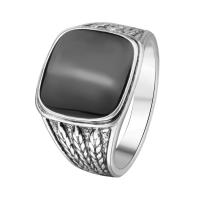 Zinc Alloy Finger Ring, Geometrical Pattern, antique silver color plated & for man & enamel, 13mm, US Ring 