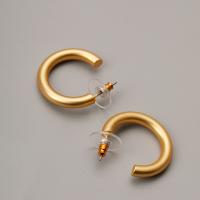 Brass Stud Earring, Letter C, real gold plated, fashion jewelry & for woman & frosted, 26mm 