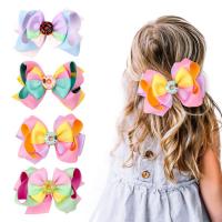 Grosgrain Ribbon Bowkont Hair Clip, with Zinc Alloy, Bowknot, printing, Girl 114mm 