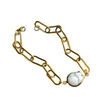 Titanium Steel Bracelet & Bangle, with Shell, gold color plated, for woman, golden .87 Inch 