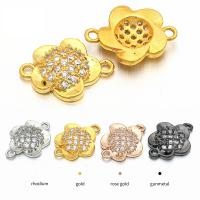 Cubic Zirconia Micro Pave Brass Connector, Flower, plated, micro pave cubic zirconia 