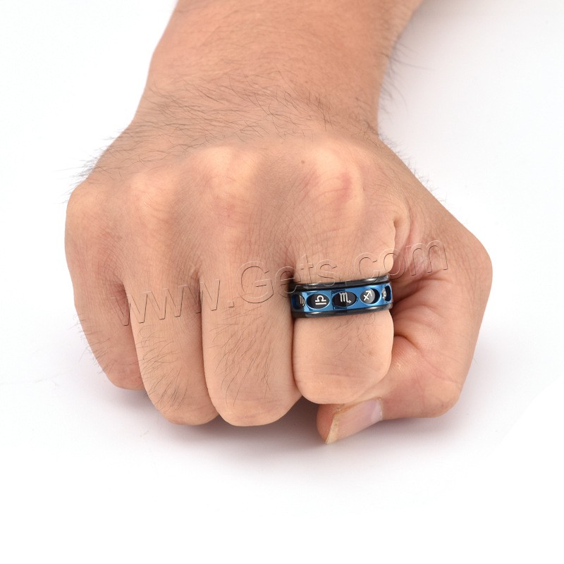 acero inoxidable 304 anillo, 12 Signos del Zodíaco, Recubrimiento iónico al vacío, rotativo & diverso tamaño para la opción & para hombre, más colores para la opción, 8mm, tamaño:6-12, Vendido por UD