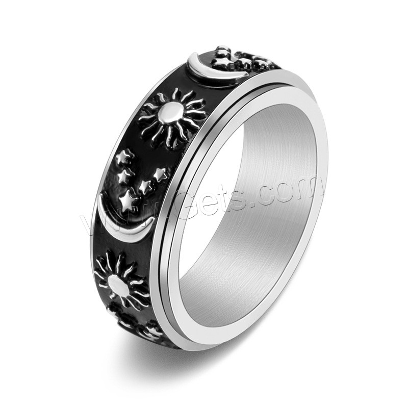 Enamel Stainless Steel Finger Ring, 304 Stainless Steel, Sun, Vacuum Ion Plating, rotatable & Unisex & different size for choice, more colors for choice, 8mm, US Ring Size:6-12, Sold By PC