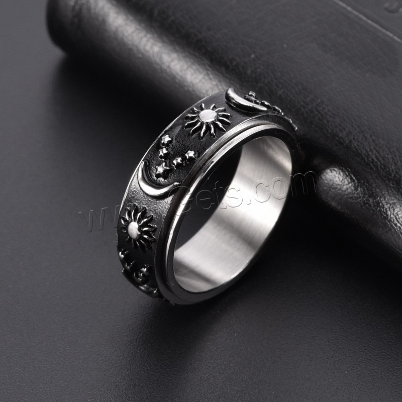 Enamel Stainless Steel Finger Ring, 304 Stainless Steel, Sun, Vacuum Ion Plating, rotatable & Unisex & different size for choice, more colors for choice, 8mm, US Ring Size:6-12, Sold By PC