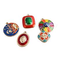 Zinc Alloy Enamel Pendants, gold color plated multi-colored 