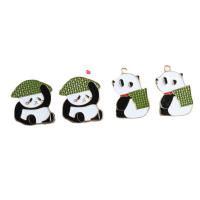 Zinc Alloy Enamel Pendants, Panda, gold color plated white and black 