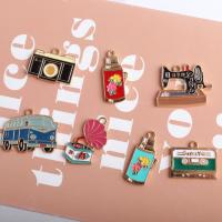 Zinc Alloy Enamel Pendants, gold color plated multi-colored 