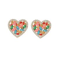 Zinc alliage strass Stud Earring, alliage de zinc, coeur, Placage, pour femme & avec strass, plus de couleurs à choisir Vendu par paire