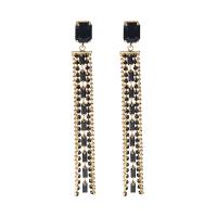 Moda flecos pendientes, aleación de zinc, chapado en color dorado, micro arcilla de zirconia cúbica & para mujer & con diamantes de imitación, Negro, 10x92mm, Vendido por Par