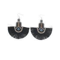 Fashion Tassel Earring, Zinc Alloy, with Polyester, for woman & with rhinestone, black 