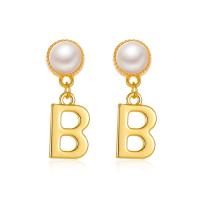 Boucle d'oreille en alliage de zinc en plastique perle, avec Plastique ABS perle, Lettre B, Placage, bijoux de mode & pour femme, deux couleurs différentes Vendu par paire