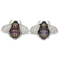 Brass Earring Stud Component, Insect, platinum plated, micro pave cubic zirconia 