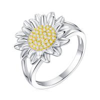 Cubic Zirconia Micro Pave Brass Finger Ring, Sunflower, plated & micro pave cubic zirconia & for woman, 17mm, US Ring 