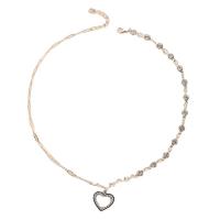 Collar de aleación de cinc con diamantes de imitación, aleación de zinc, Corazón, chapado en color de plata, para mujer & hueco, longitud:aproximado 17 Inch, Vendido por UD