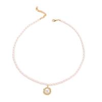 Collier de perles en plastique, perle de plastique, avec alliage de zinc, Rond, Placage de couleur d'or, bijoux de mode & pour femme Environ 16.1 pouce, Vendu par PC