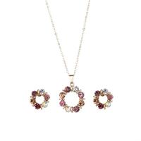 Strass Zink Legierung Schmuck Set, Zinklegierung, Stud Ohrring & Halskette, mit Verlängerungskettchen von 1.97inch, goldfarben plattiert, 2 Stück & für Frau & mit Strass & hohl, Länge:ca. 17.7 ZollInch, verkauft von PC