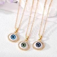 Collier Evil Eye bijoux, alliage de zinc, avec résine, avec 5cm chaînes de rallonge, Mauvais œil, Placage de couleur d'or, pour femme & avec strass, plus de couleurs à choisir cm Vendu par sac