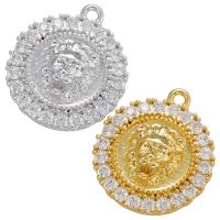 Cubic Zirconia Micro Pave Brass Pendant, Flat Round, plated, micro pave cubic zirconia 