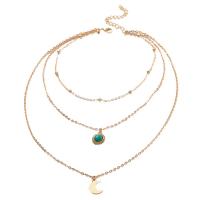 Collier de mode Multi couche, alliage de zinc, avec turquoise, avec 2.75inch chaînes de rallonge, lune, Placage de couleur d'or, trois couches & pour femme Environ 13.4 pouce, Vendu par PC