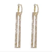 Huggie Hoop Drop Earring, Brass, with Rhinestone, Geometrical Pattern, plated, fashion jewelry & for woman & hollow 