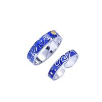 Anillos para Pareja, Tailandia, chapado en color de plata, Ajustable & abrir & esmalte, azul, Vendido por UD