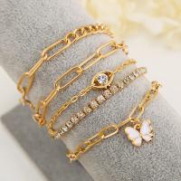 Zinc Alloy Rhinestone Bracelets, 5 pieces & fashion jewelry & for woman & with rhinestone, golden Approx 7.87 Inch 