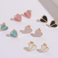 Brass Stud Earring, Heart, 14K gold plated, for woman & enamel 