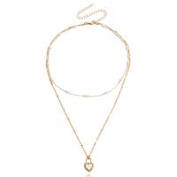 Collier de mode Multi couche, alliage de zinc, avec Plastique ABS perle, avec 10cm chaînes de rallonge, Placage de couleur d'or, Double couche & bijoux de mode & pour femme, deux couleurs différentes, 20mm cm, Vendu par brin