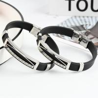 Silicone Stainless Steel Bracelets, 304 Stainless Steel, with Silicone, Unisex, black, 10mm Approx 20.5 cm 