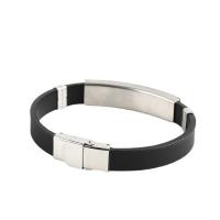 Silicone Stainless Steel Bracelets, 304 Stainless Steel, with Silicone, Unisex, black, 10mm Approx 20.5 cm 