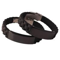 Silicone Stainless Steel Bracelets, 304 Stainless Steel, with Silicone, Unisex, black Approx 20.5 cm 