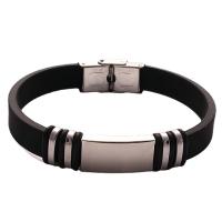 Silicone Stainless Steel Bracelets, 304 Stainless Steel, with Silicone, polished, Unisex, black Approx 20.5 cm 