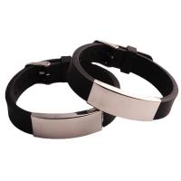 Silicone Stainless Steel Bracelets, 304 Stainless Steel, with Silicone, Unisex, black Approx 20.5 cm 