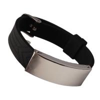 Silicone Stainless Steel Bracelets, 304 Stainless Steel, with Silicone, polished, Unisex, black Approx 20.5 cm 