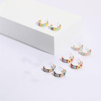 Brass Stud Earring, 14K gold plated & for woman & enamel, mixed colors 