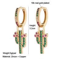 Huggie Hoop Drop Earring, Латунь, плакированный настоящим золотом, разные стили для выбора & инкрустированное микро кубического циркония & Женский, разноцветный, 32mm, продается Пара