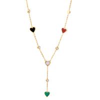 Collier de bijoux de titane, Acier titane, avec coquille, avec 1.97inch chaînes de rallonge, coeur, Plaqué d'or, pour femme & émail & avec strass, plus de couleurs à choisir, 9mm Environ 16 pouce, Vendu par PC