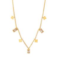 Collier de bijoux de titane, Acier titane, avec 1.97inch chaînes de rallonge, Motif géométrique, Plaqué d'or, pavé de micro zircon & pour femme Environ 15.7 pouce, Vendu par PC