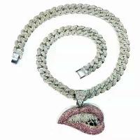 Collar de aleación de cinc con diamantes de imitación, aleación de zinc, Labios, chapado en color de platina, unisexo, Rosado, 13mm, longitud:aproximado 45 cm, Vendido por UD