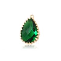 Cubic Zirconia Brass Pendants, Teardrop, 14K gold plated, DIY & with cubic zirconia, green 