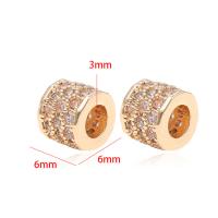 Cubic Zirconia Micro Pave Brass Beads, Column, 14K gold plated, DIY & micro pave cubic zirconia, golden 