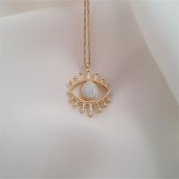 Evil Eye Jewelry Necklace, Brass, with Opal, with 1.97 extender chain, 14K gold plated, for woman, golden, 12mm .75 Inch 