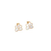 Brass Stud Earring, with Shell, Flower, 14K gold plated, for woman, golden, 14mm 