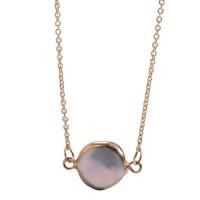 Collier de chaîne en laiton de perles d'eau douce, avec perle d'eau douce cultivée, avec 1.97 chaînes de rallonge, Rond, Plaqué d'or 14K, pour femme, doré .75 pouce, Vendu par PC