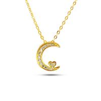 Cúbicos circón Collar de latón Micro pavimenta, metal, Luna, chapado en color dorado, Joyería & micro arcilla de zirconia cúbica & para mujer, dorado, 13x16mm, longitud:45 cm, Vendido por UD