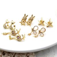 Brass Earring Stud Component, real gold plated & micro pave cubic zirconia & for woman, gold 