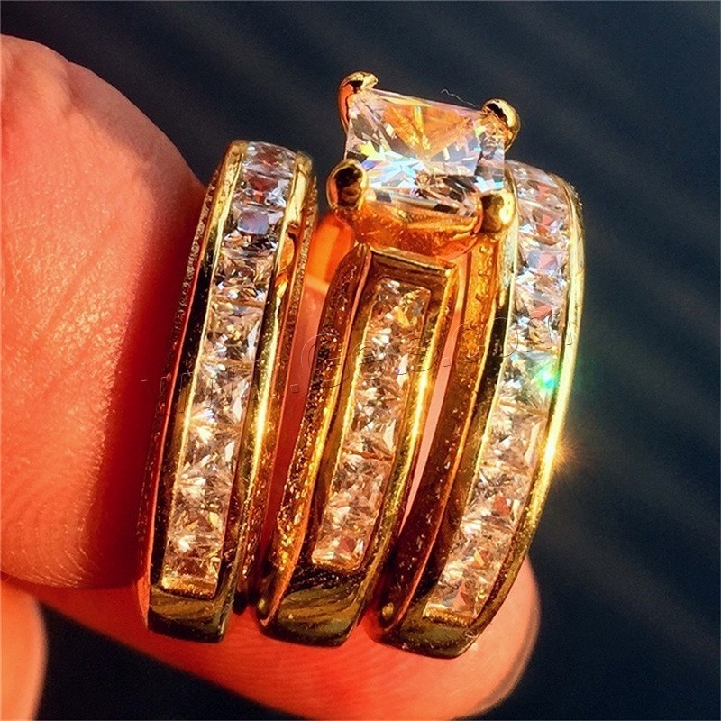 En alliage de zinc Bague, Motif géométrique, trois pièces & normes différentes pour le choix & pavé de micro zircon & pour femme, plus de couleurs à choisir, Taille:5-12, Vendu par fixé