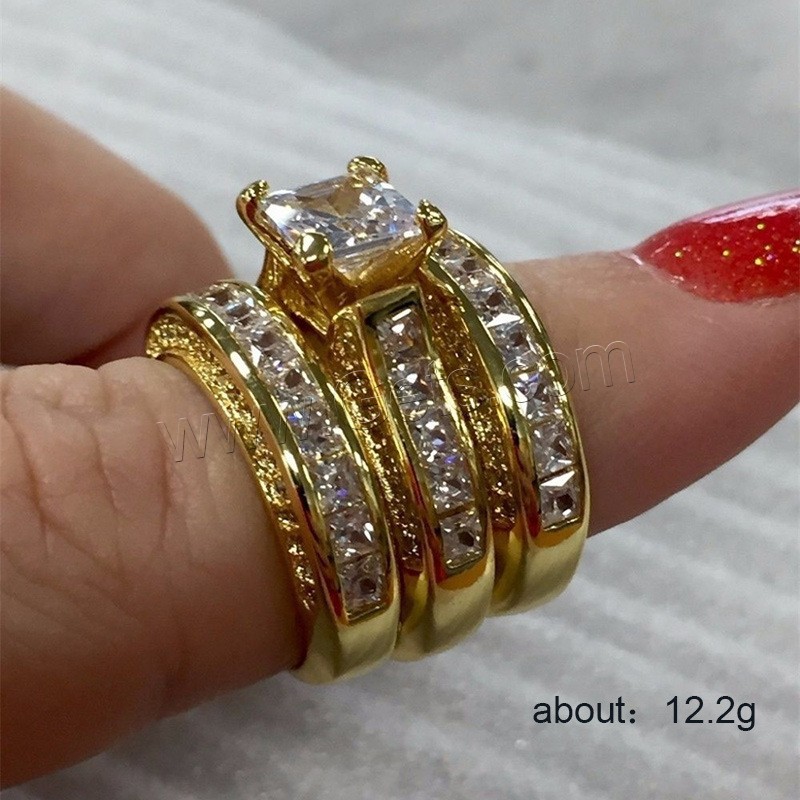 En alliage de zinc Bague, Motif géométrique, trois pièces & normes différentes pour le choix & pavé de micro zircon & pour femme, plus de couleurs à choisir, Taille:5-12, Vendu par fixé