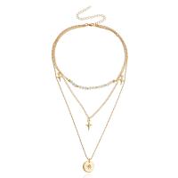 Collier de mode Multi couche, alliage de zinc, avec résine, avec 10cm chaînes de rallonge, Placage de couleur d'or, trois couches & bijoux de mode & pour femme & avec strass, deux couleurs différentes, 20mm cm, Vendu par PC